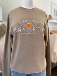 Pumpkin Patch Embroidered Crewneck-Tan