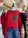 Sequin & Plaid Christmas Tree Sweatshirt-Red