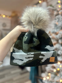 Green Camo Pom Hat