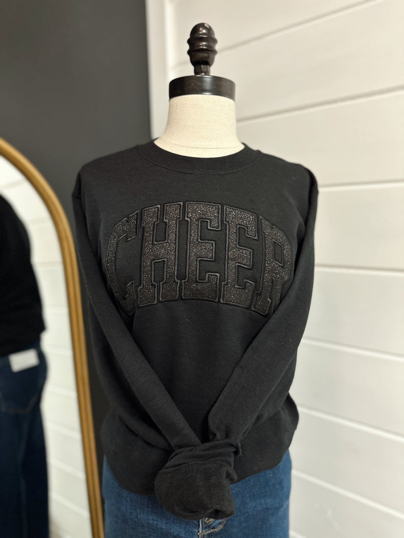 Cheer Black Embroidered Glitter Crewneck