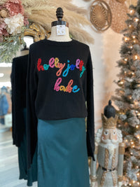 Holly Jolly Babe Tinsel Sweater-Black