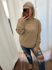 Pumpkin Patch Embroidered Crewneck-Tan