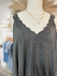 Beyond A Memory Lace Tank- Charcoal