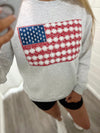 Quilted Lace American Flag Applique Embroidered Crewneck