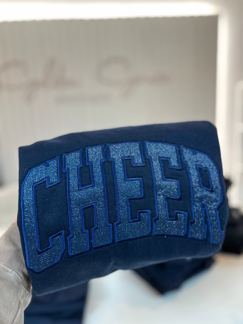 Cheer Navy Embroidered Glitter Crewneck
