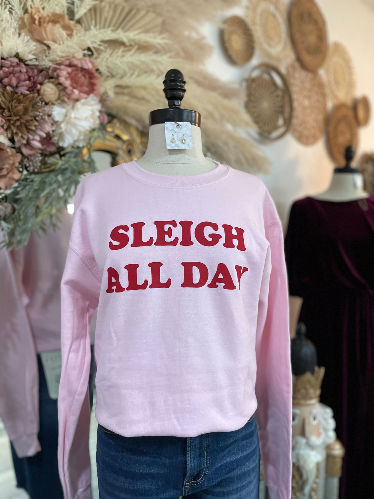 Sleigh All Day Christmas Pink Sweatshirt