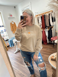 Pumpkin Patch Embroidered Crewneck-Tan