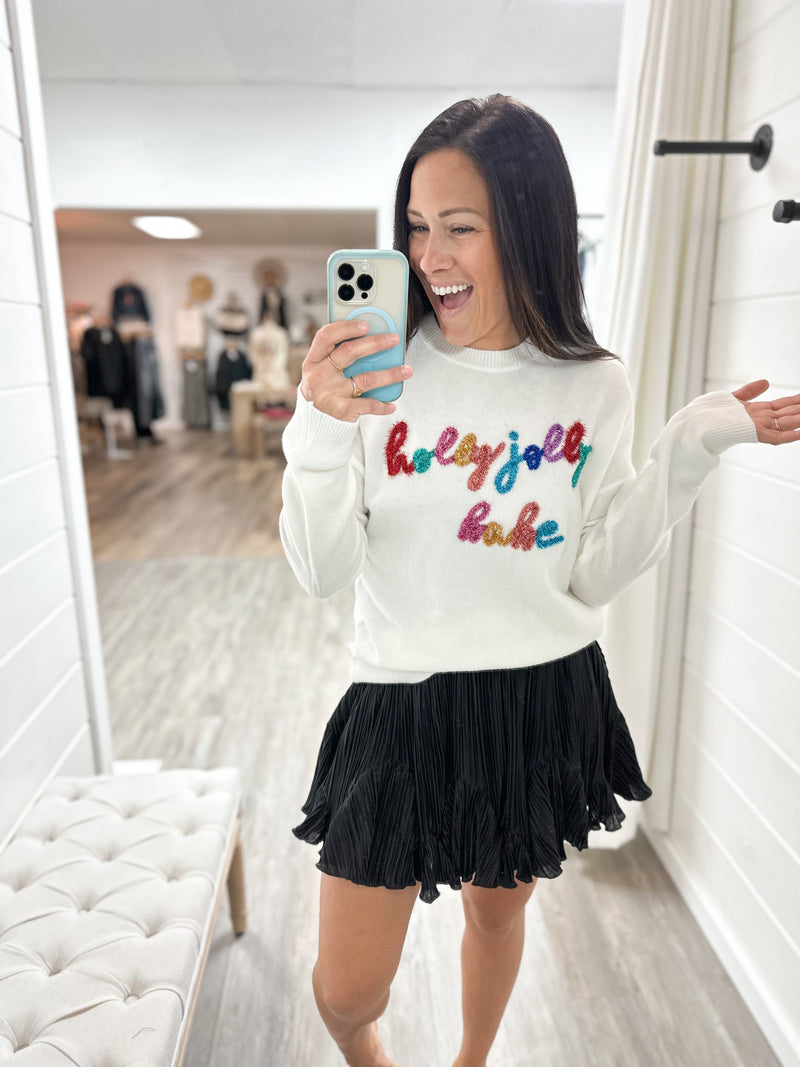 Holly Jolly Babe Tinsel Sweater-Cream