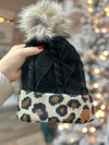 Black W/ Leopard Cuff Pom Hat