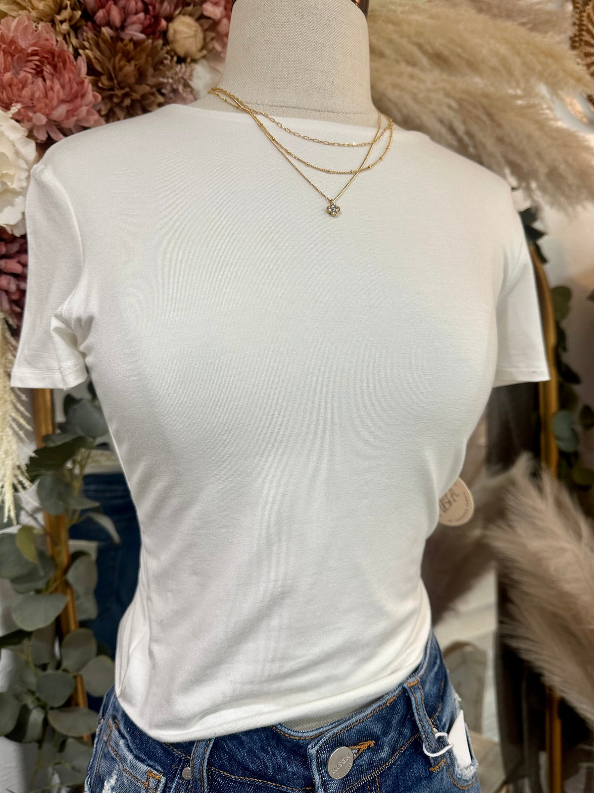 Fine Line Round Neck Top-Ivory