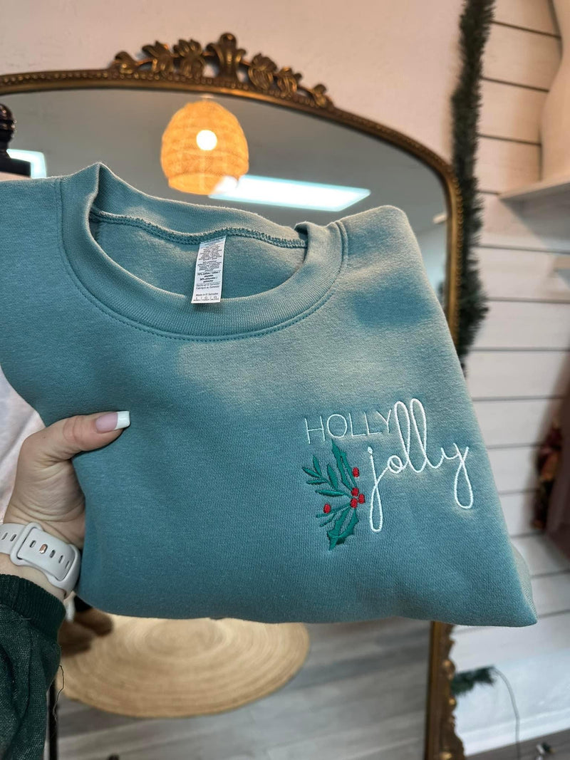 Holly Jolly Embroidered Crewneck