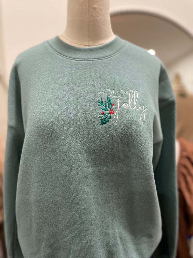 Holly Jolly Embroidered Crewneck