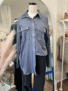 Jules Button Down Shacket Top-Slate Blue