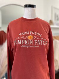 Pumpkin Patch Embroidered Crewneck-Burnt Orange