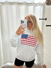 Quilted Lace American Flag Applique Embroidered Crewneck