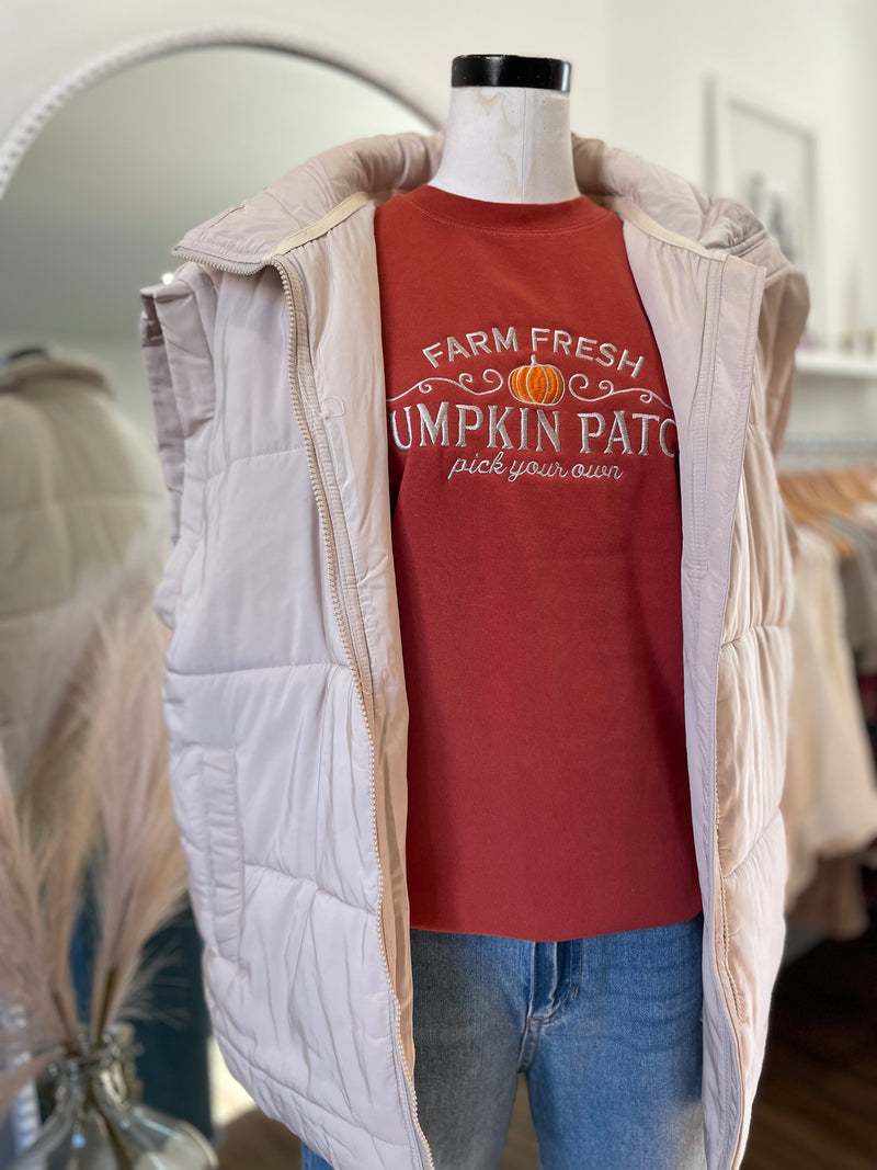 Pumpkin Patch Embroidered Crewneck-Burnt Orange