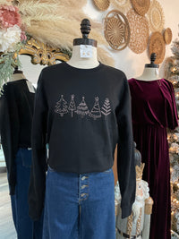 WWW Dainty Christmas Tree Embroidered Crewneck- Black