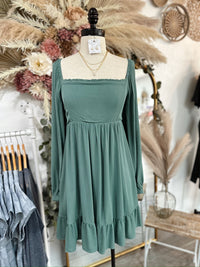 Sweet Nothings Puff Sleeve Dress- Eucalyptus