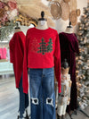 Sequin & Plaid Christmas Tree Sweatshirt-Red