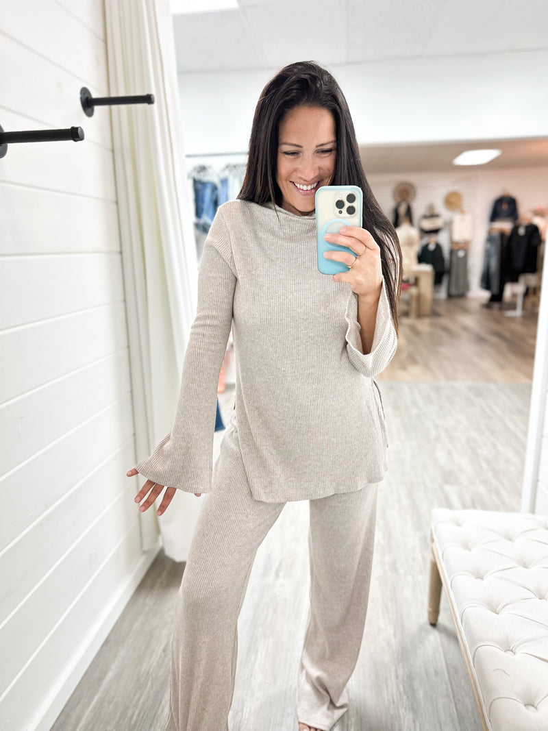 Oatmeal Mock Neck Lounge Set