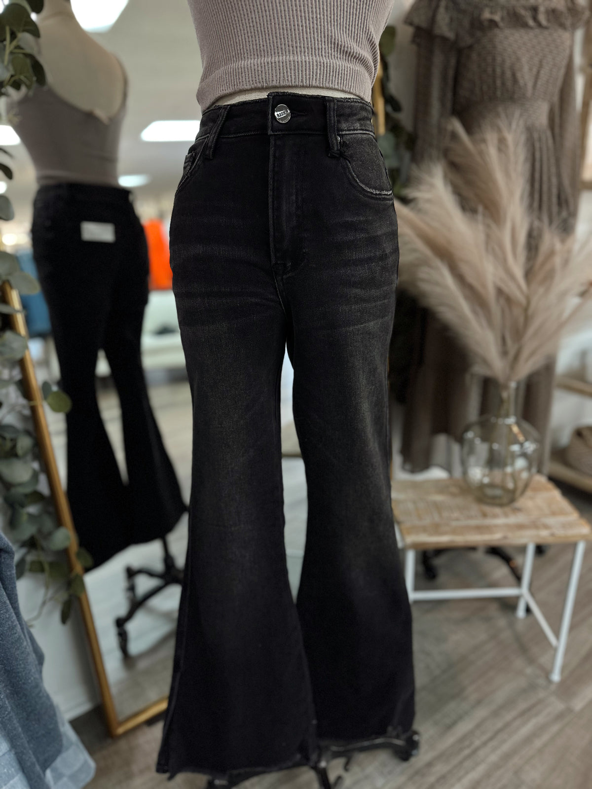 Hollow High Rise Flare Jeans