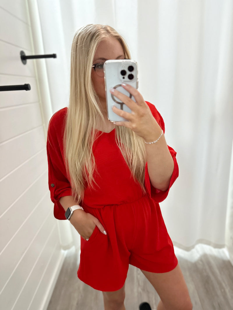 Day Trip Romper- Red