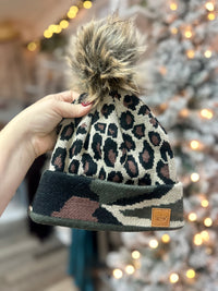 Leopard With Camo Pom Hat