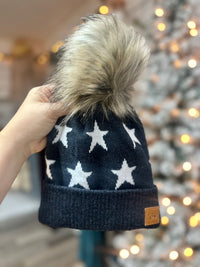 Navy W/ Stars Pom Hat