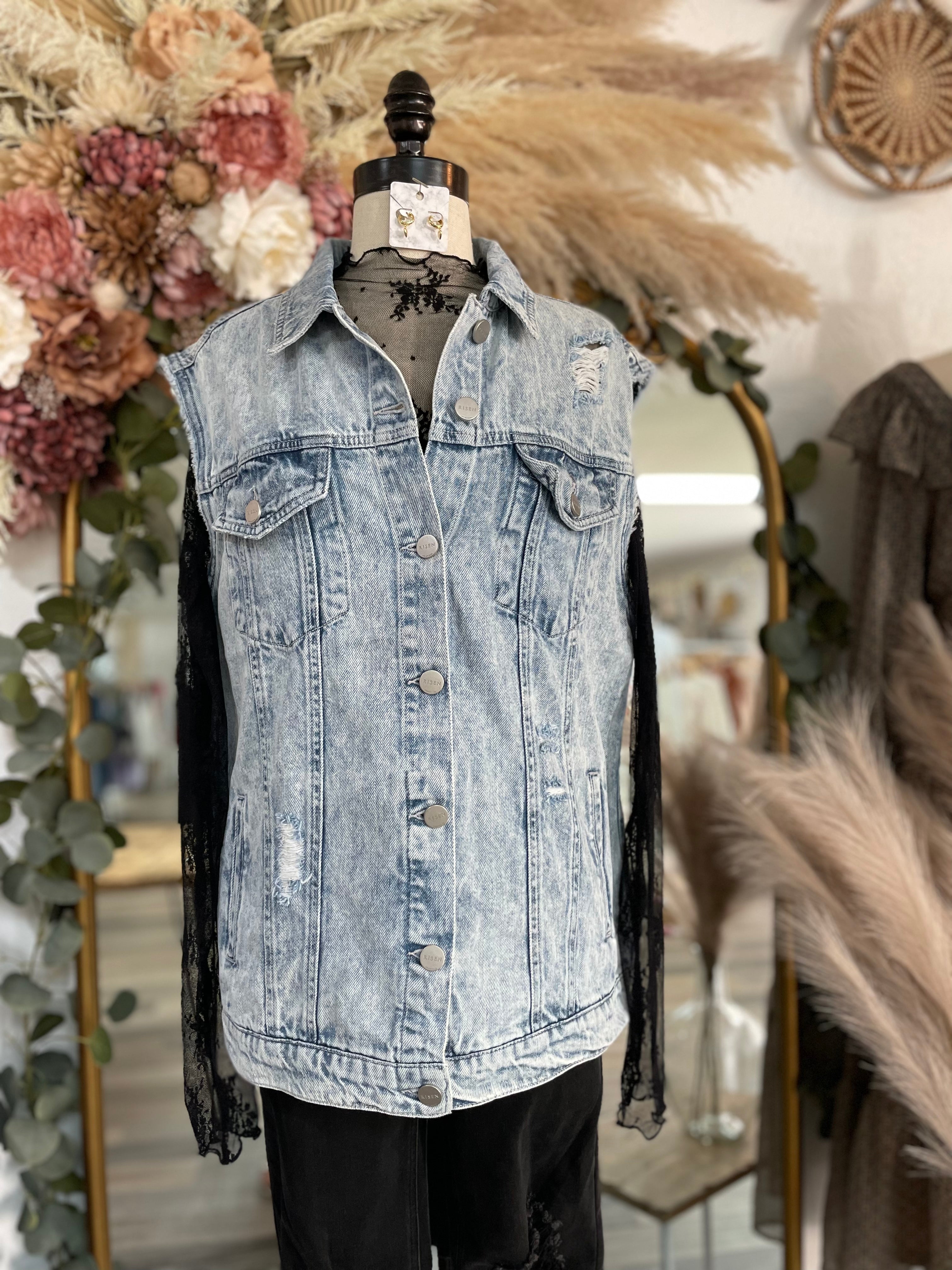 Oversized denim vest best sale