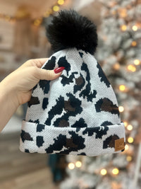 White Leopard Pom Hat