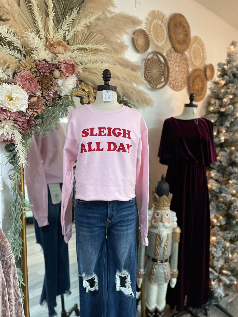 Sleigh All Day Christmas Pink Sweatshirt