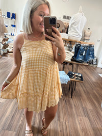 Santori Gingham Dress-Mustard Ivory