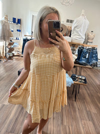 Santori Gingham Dress-Mustard Ivory