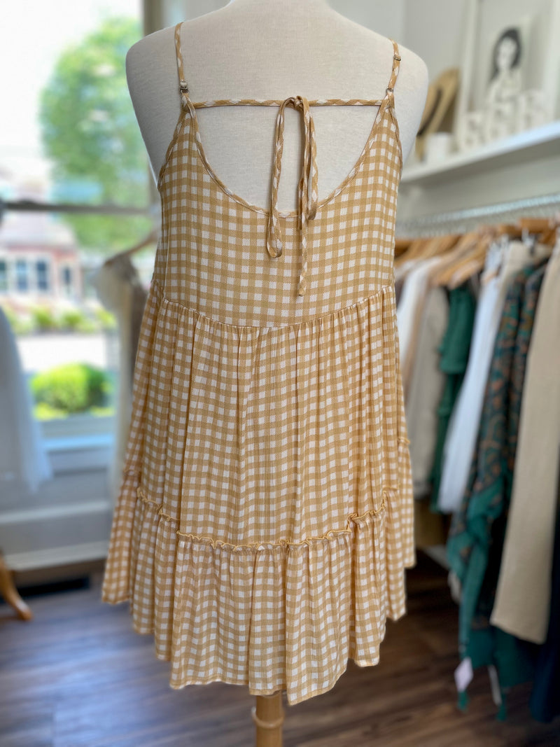 Santori Gingham Dress-Mustard Ivory