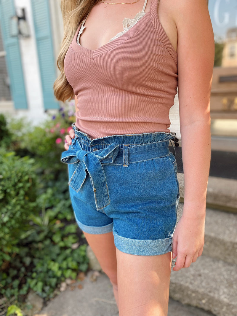 Maya Paperbag Denim Shorts