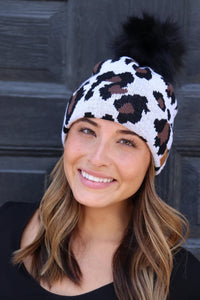 White Leopard Pom Hat