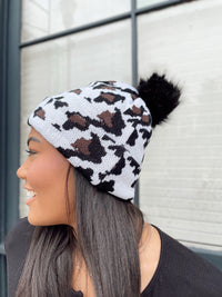 White Leopard Pom Hat