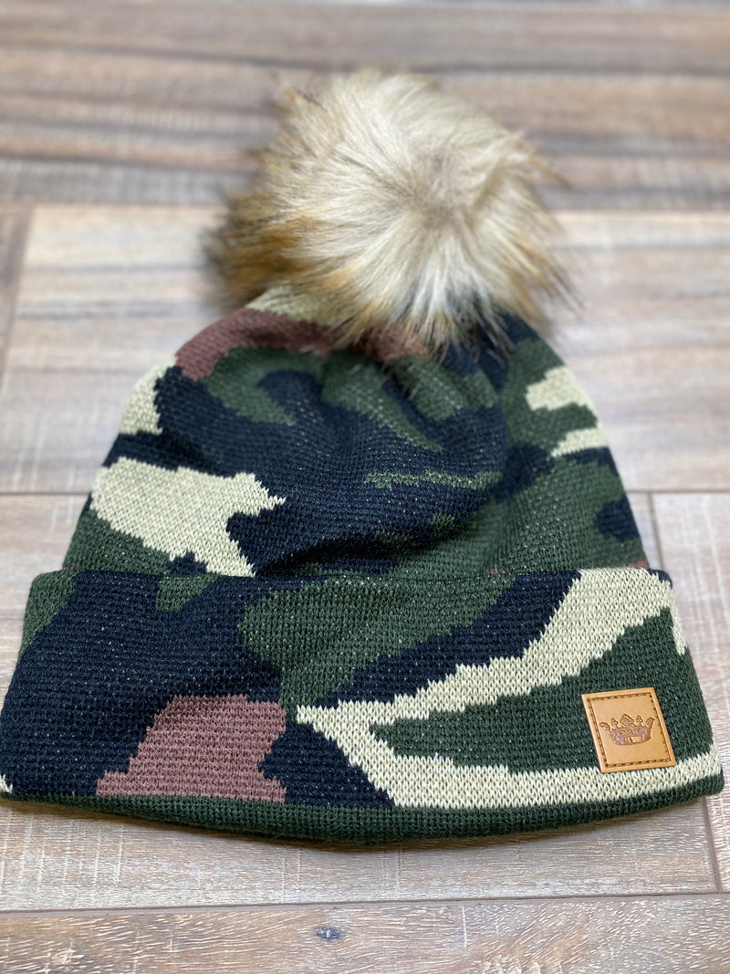 Green Camo Pom Hat