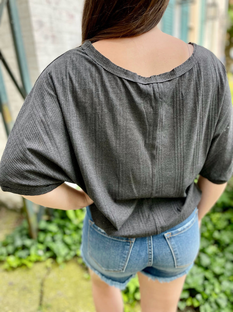 Willa Ribbed Top -Charcoal