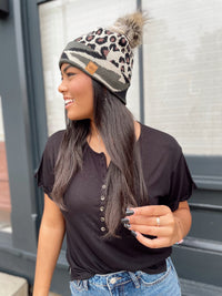 Leopard With Camo Pom Hat