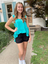 Kenna Scoop Hem Tank-Teal