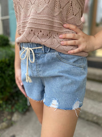 Sariah Distressed Denim Shorts-Denim