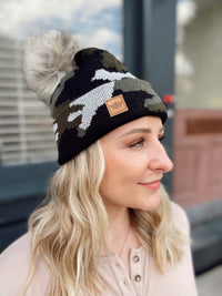 Green Camo Pom Hat