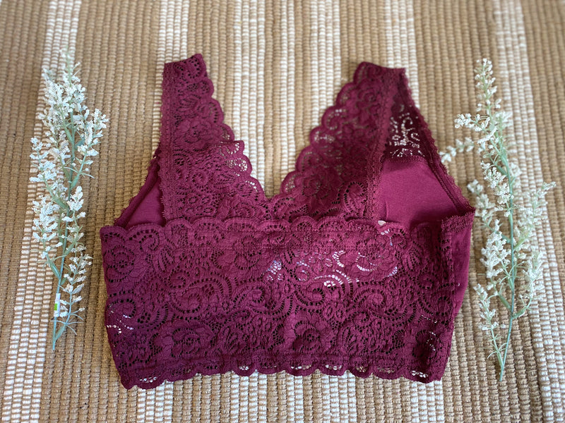 Casual Scalloped Bralette-Burgundy