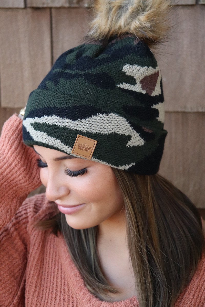 Green Camo Pom Hat