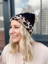 Black W/ Leopard Cuff Pom Hat