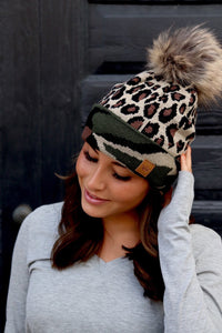 Leopard With Camo Pom Hat