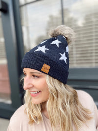 Navy W/ Stars Pom Hat