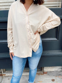 Leslie Button Down Top-Champagne