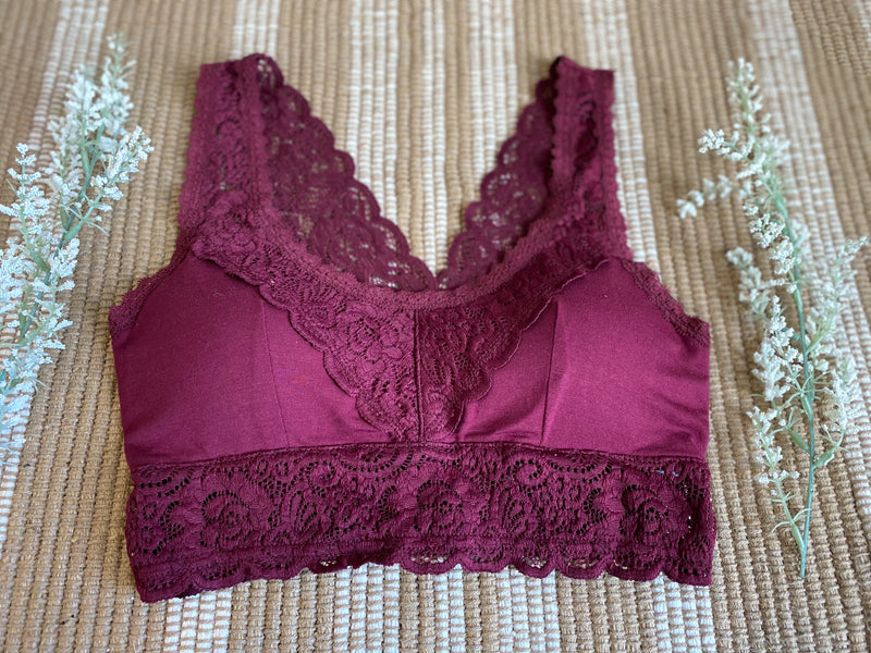 Casual Scalloped Bralette-Burgundy